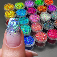 Kit de Glitter Holográfico com 24 Cores